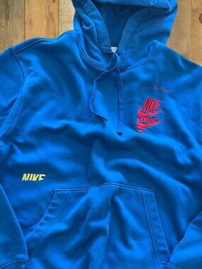 Nike Blue Multi-layer Embroidered Swoosh Hoodie Pullover Tagged Medium